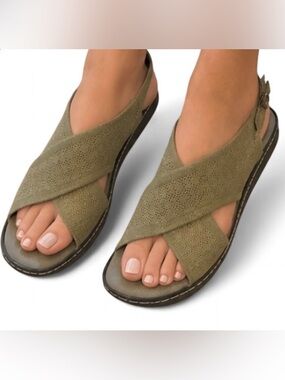 JBU Alyssa Crisscross Slingback Women's Sandals Size 8.5 Olive Green Wedge
